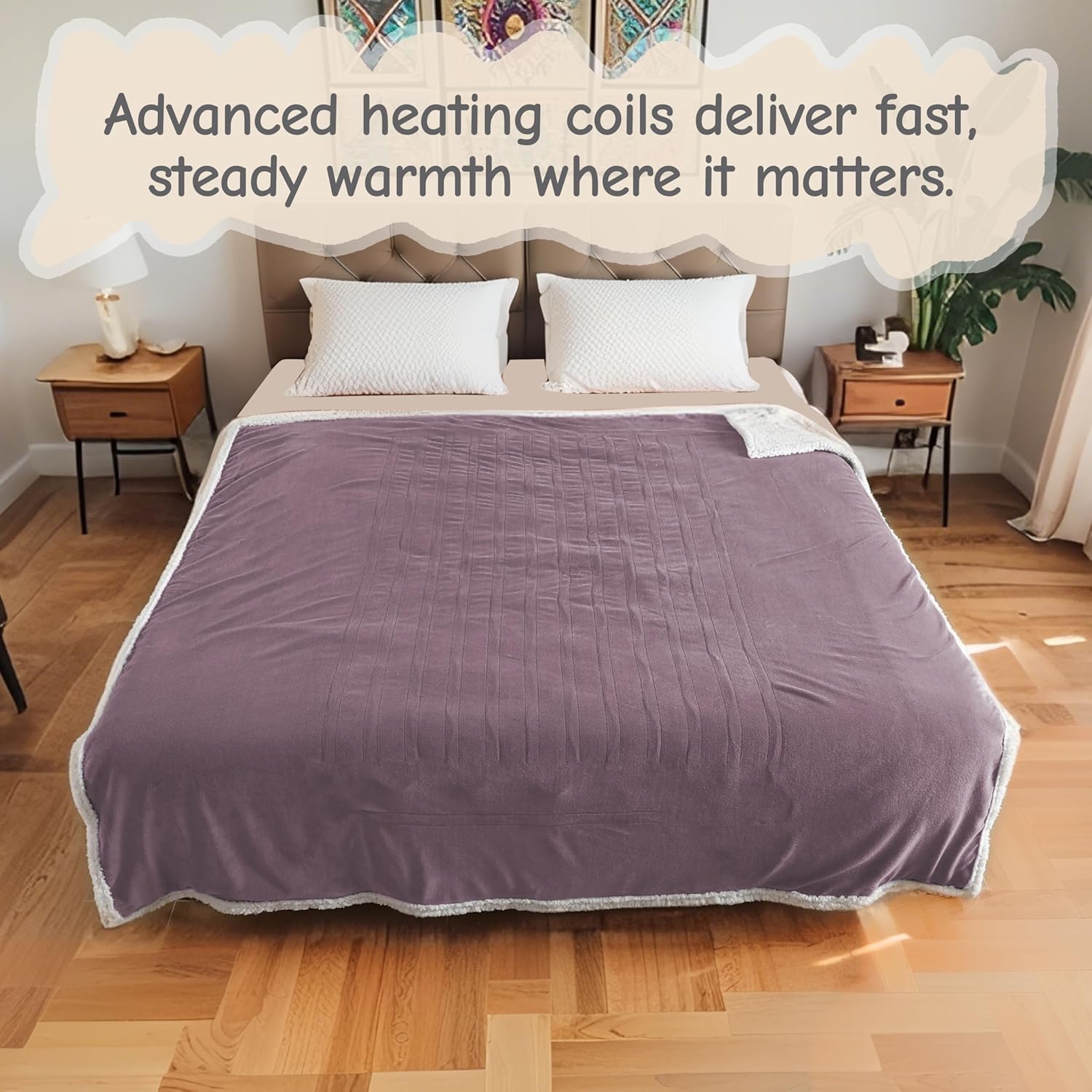 Electric Heated Blanket Full Size 72"x84", Soft Flannel with Overheat Protection, 9 Adjustable Heat Settings & 10-Hour Auto-Off Timer, Fast Heating for Winter Comfort, Purple - Image 8