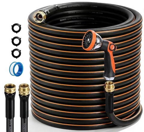 Gochifix Garden Hose, 50ft 5/8" Heavy Duty Rubber Water Hose w/ 10-Mode Spray Nozzle, 550 PSI Burst,… — $27.19 (15% off)