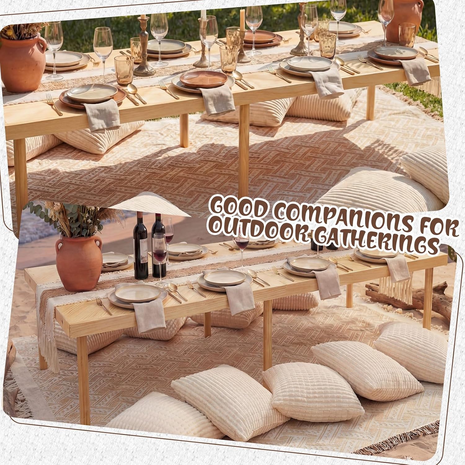 Novabright Folding Picnic Table Set,Cream White,Large Size,for 6 Person