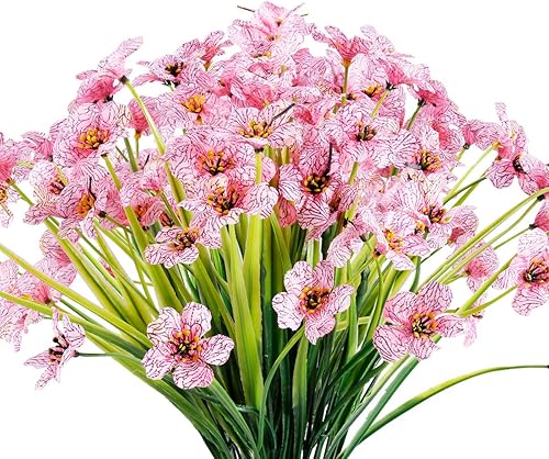 JEMONG 12 paquetes de flores artificiales para exteriores, resistentes a los rayos UV, flores falsas que no se decoloran, plantas de plástico