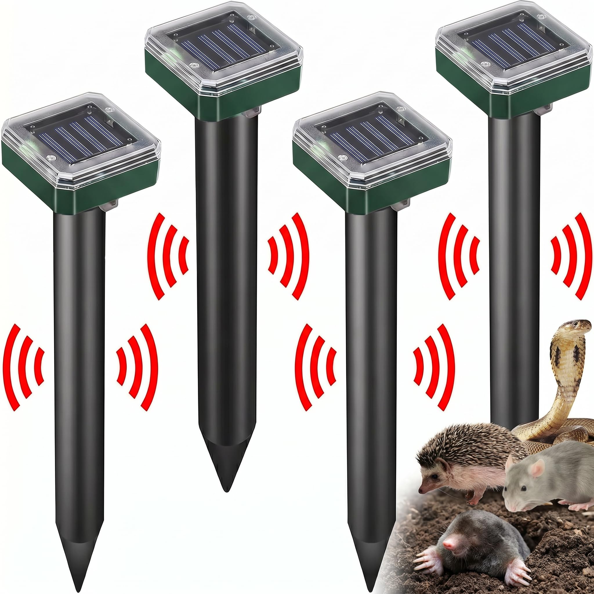 Solar Powered Ultrasonic Rat Repellent for Rodents,Vole,Gopher,Snake and Mole Outdoor with Sonic Wave Weatherproof Rodent Repeller for Lawn, Farm, Patio – Easy Ground Install