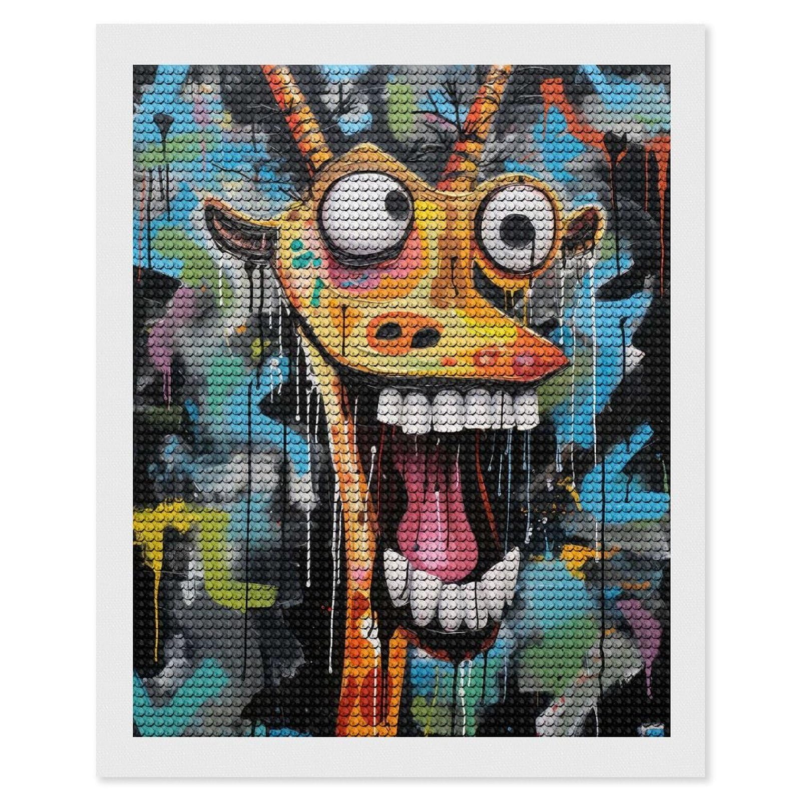 Junmoney Graffiti Streetart Giraffe Diamond Painting Canvas Kit 16"x20", Adhesive Canvas, Christmas Gift, Full Kit Included, Thoughtful Present