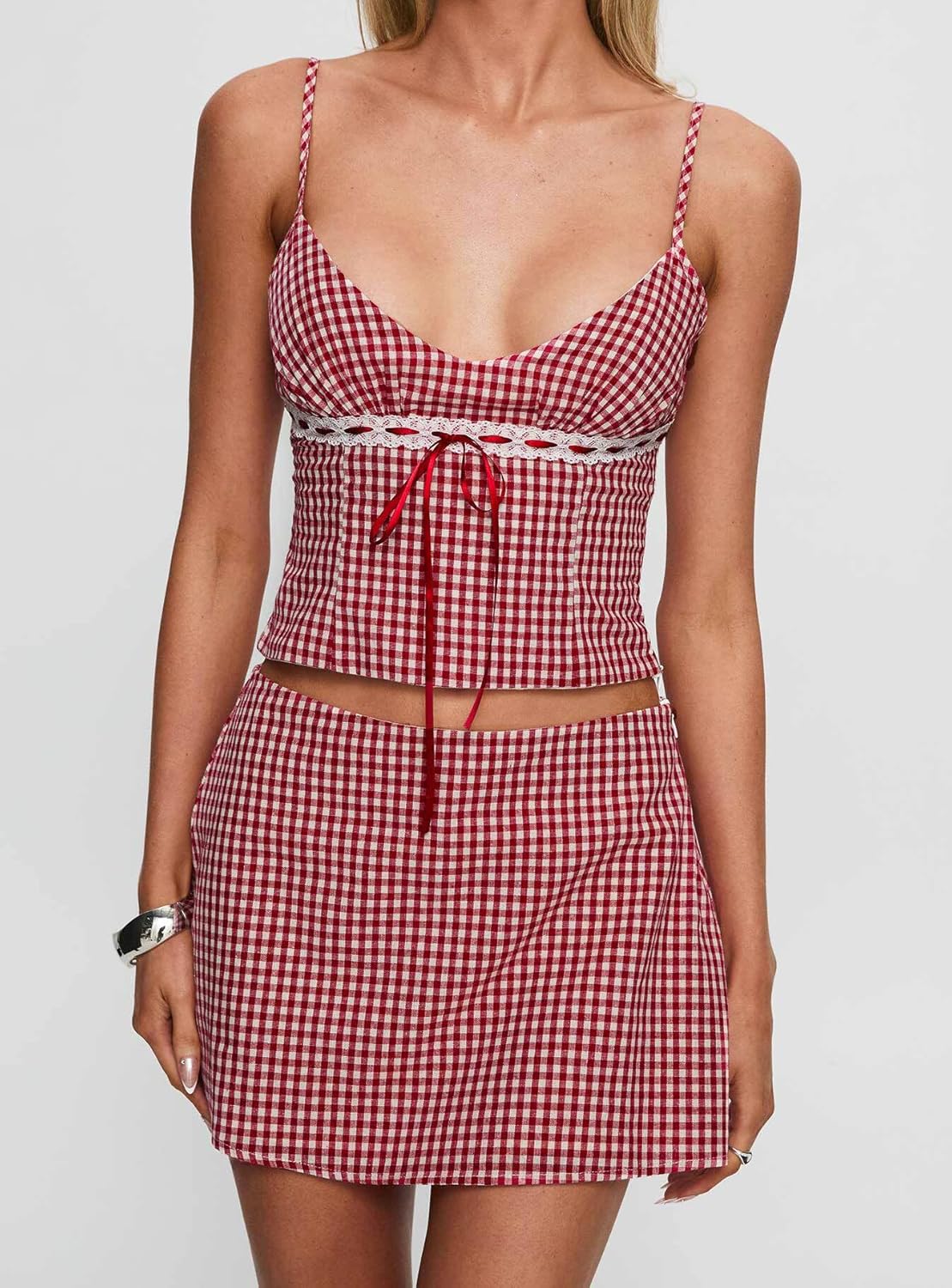 Princess Polly Womens Daydreaming Gingham Set Red/White - Image 5
