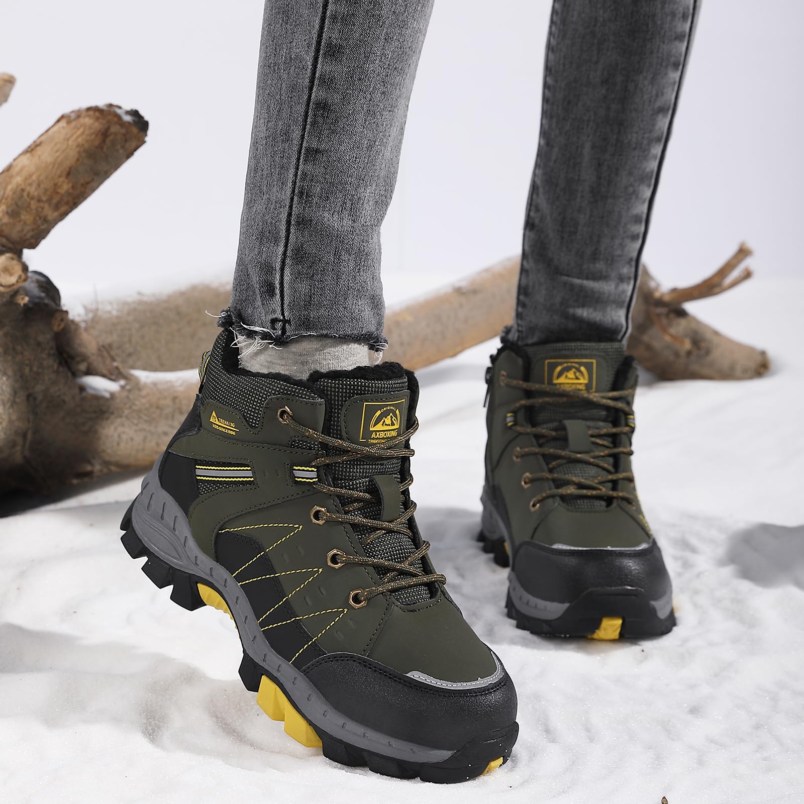 ASTERO Botas de Invierno para Niño 31-38 con Hebilla de Acero, Algodón, Zapatillas Trekking Senderismo, Botas de Nieve y Montaña Verde 32