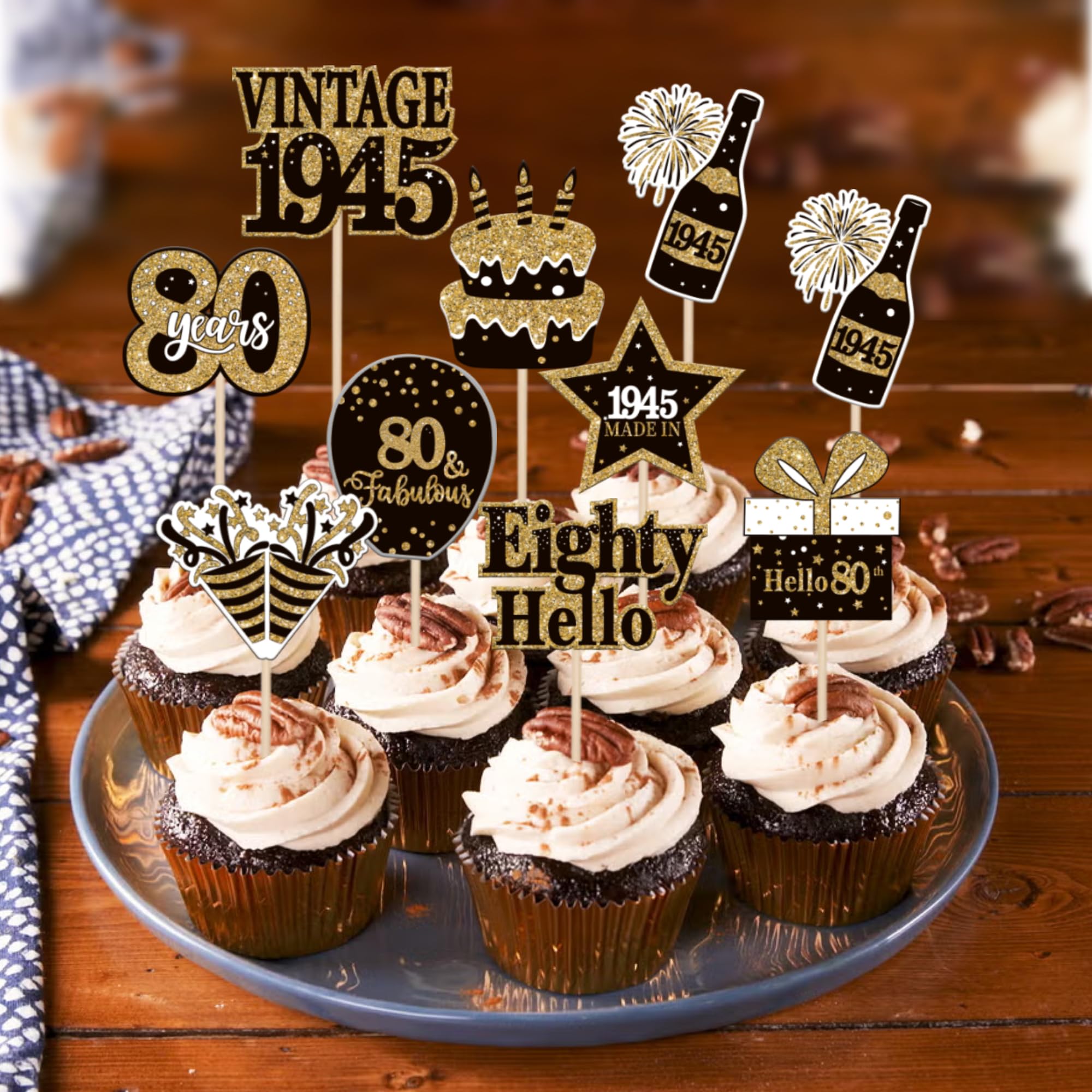 30 Stück Cupcake-Topper „Happy 80th Birthday“ – Glitzernde Deko Für 80. Geburtstag & Vintage-Party