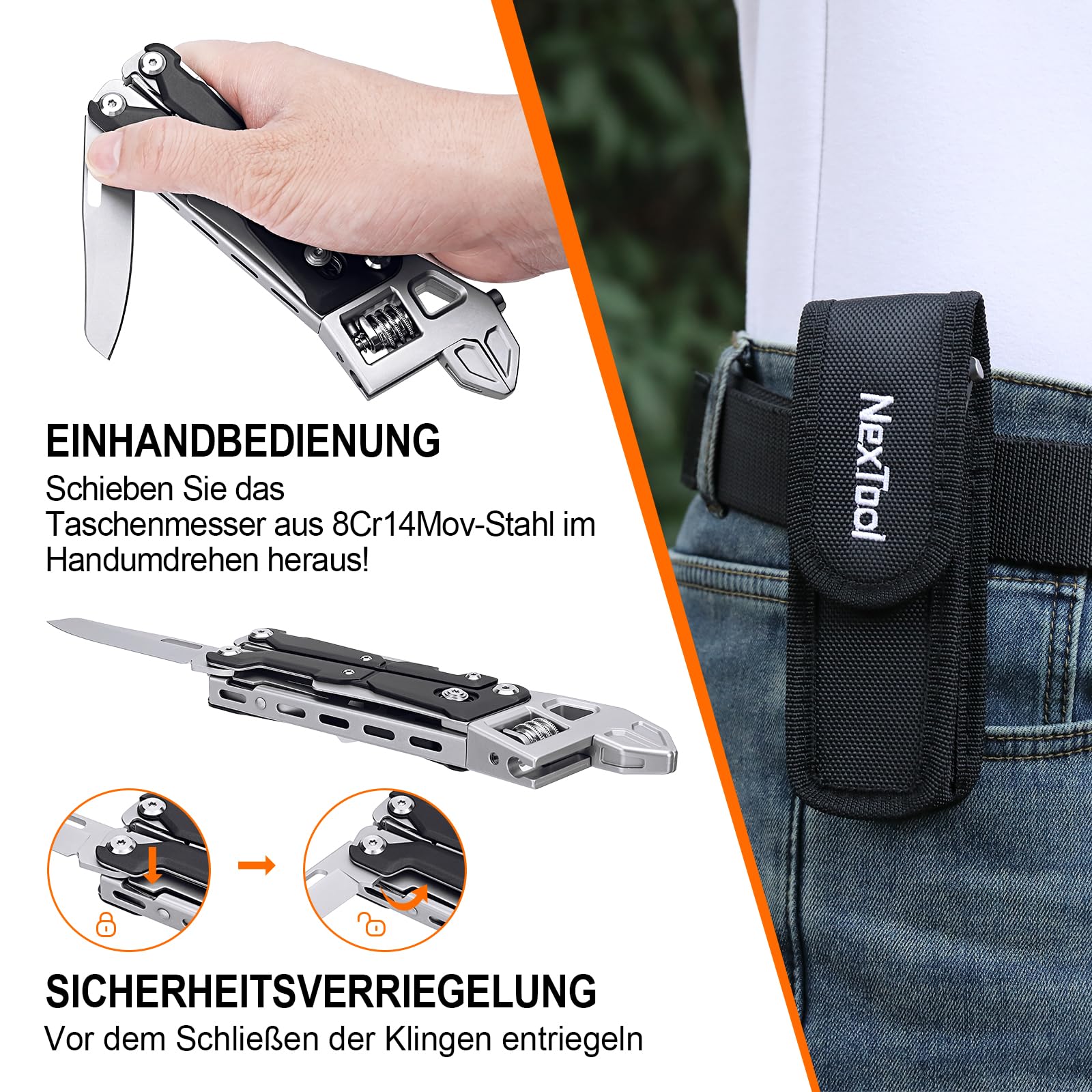 NEXTOOL W4 Multitool Regulowany klucz odchylny, 11-w-1 składane narzędzie EDC z szczypcami, nożem, piłami, wkrętakiem, multitool na kemping, wędrówki, prace domowe i prezenty (dla mężczyzn/miłośników