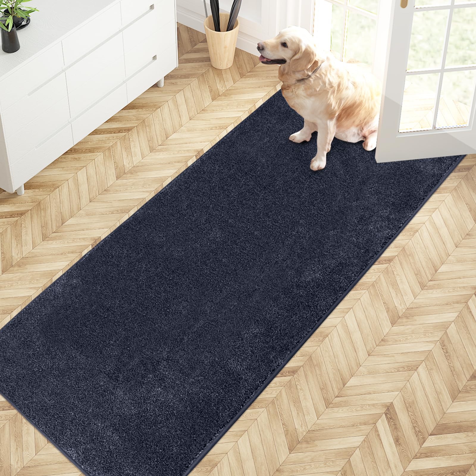 purrugs dirt trapper door mat 31.5" x 70", non-slip machine washable entrance rug, shoes scraper, dog door mat, super absorbent welcome mat for front door, back door, entry, muddy wet shoes and paws