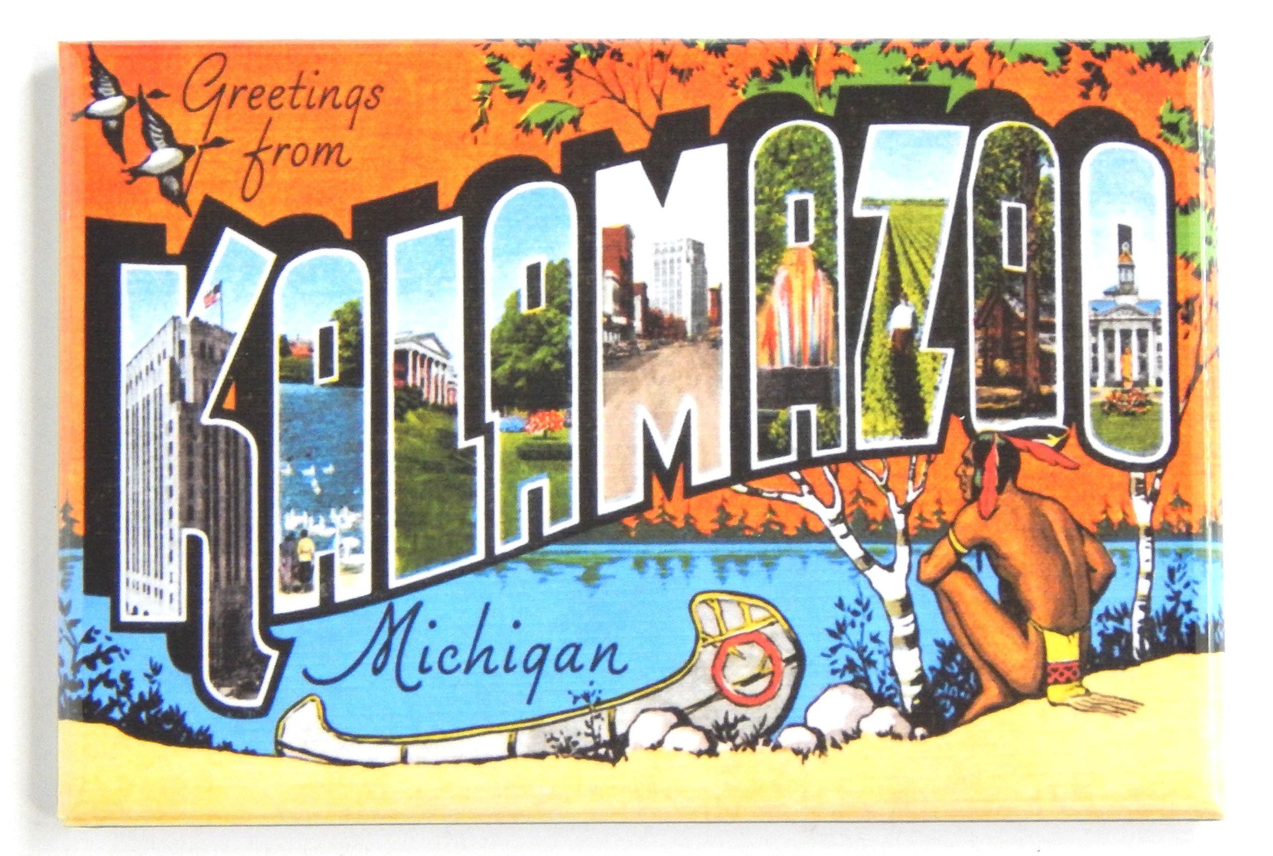 Greetings from Kalamazoo Michigan Fridge Magnet (1.75 x 2.75 inches)
