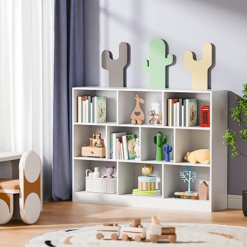 Miniatura 6 de Cozy Castle White Bookshelf, 3-Tier Open Shelf Bookcase, 10 Cube Storage Organizer with Anti-Tilt Device, Freestanding Horizontal Bookshelf Cube