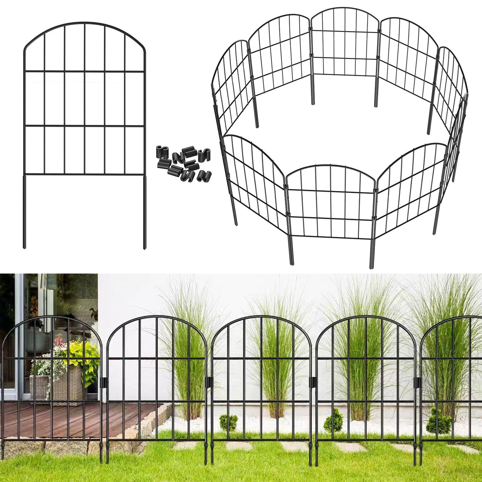 Mootaco Garden Fence 10 Pack, Rustproof Metal Wire Fencing,60 X 330Cm Landscape Folding Fencing Panel,Patio Yard Outdoor Border Animal Barrier 740640155745