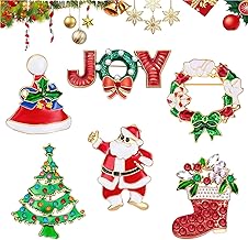 MELLIEX 6 Pieces Christmas Brooch Pin in Metal with Rhinestones Christmas Theme Brooch Pin in Crystal for Christmas Decorations, Metal
