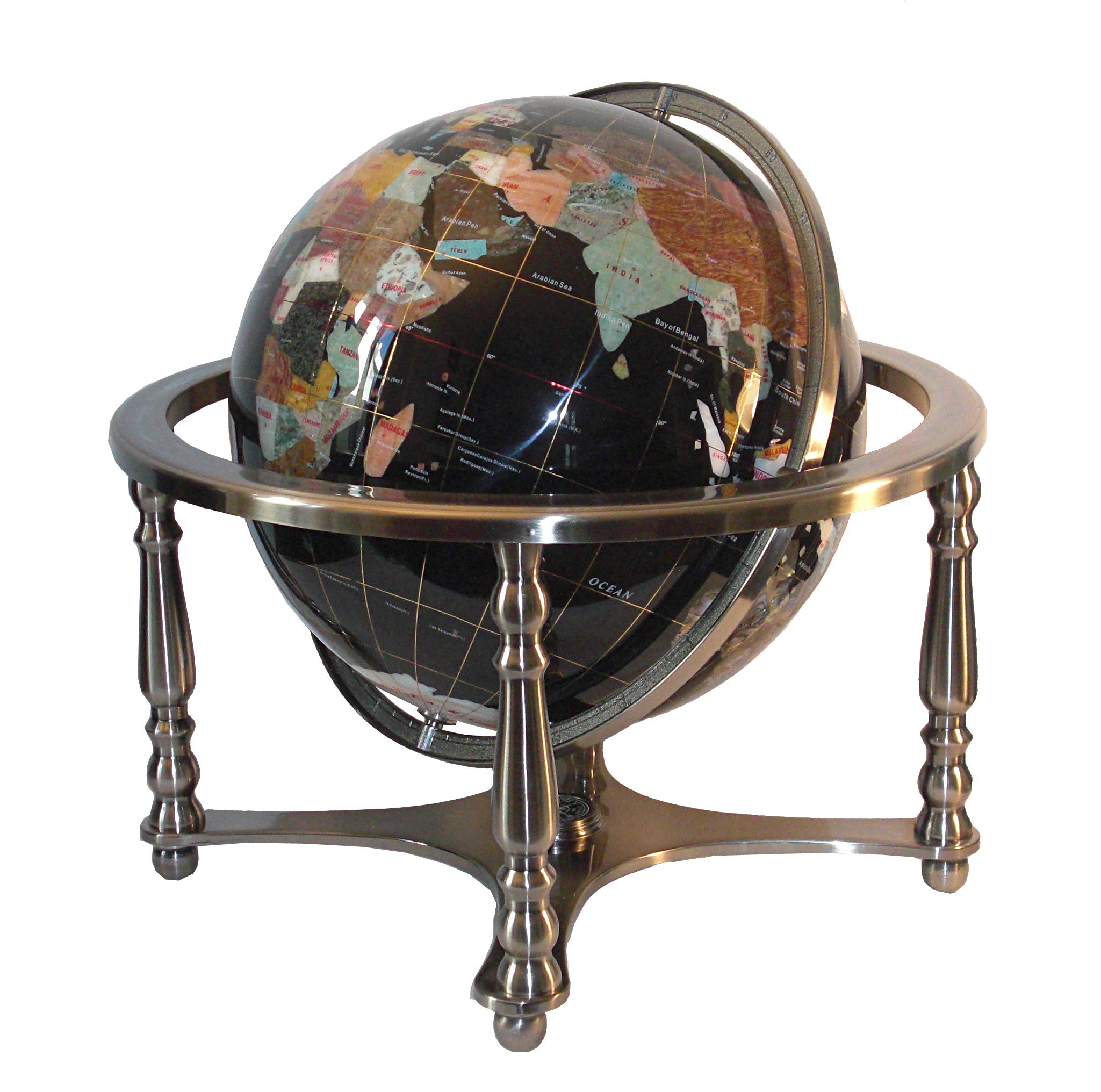 Globe en onyx noir avec support argenté à 4 pieds de 53,3 cm