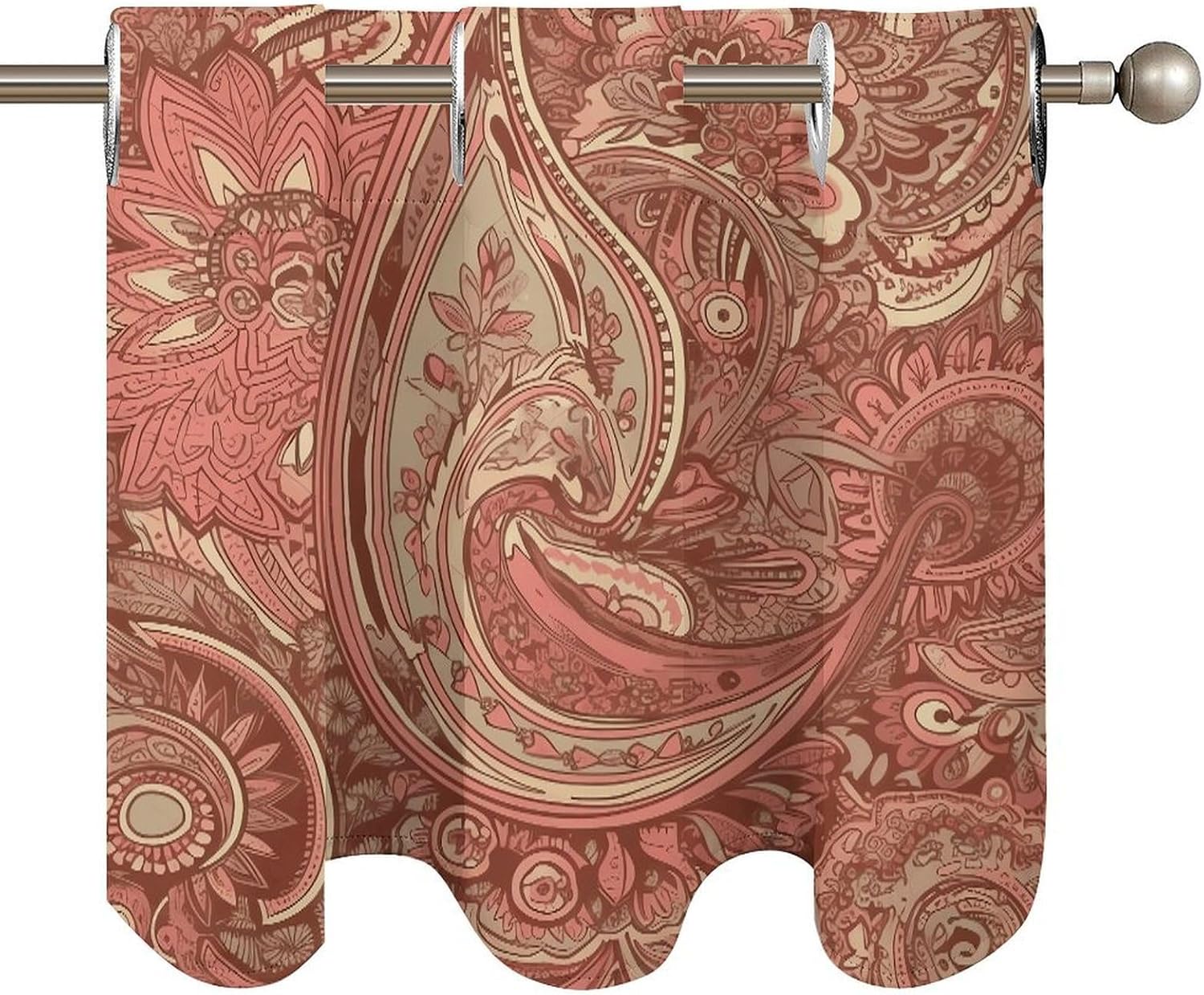 Red Paisley Pattern 2 Pack Valance Curtains Window Treatments. Adjustable Curtain with Rod Pocket.Cafe Curtains is Half Curtains for Privacy Decorative 52x18.1 Inch.