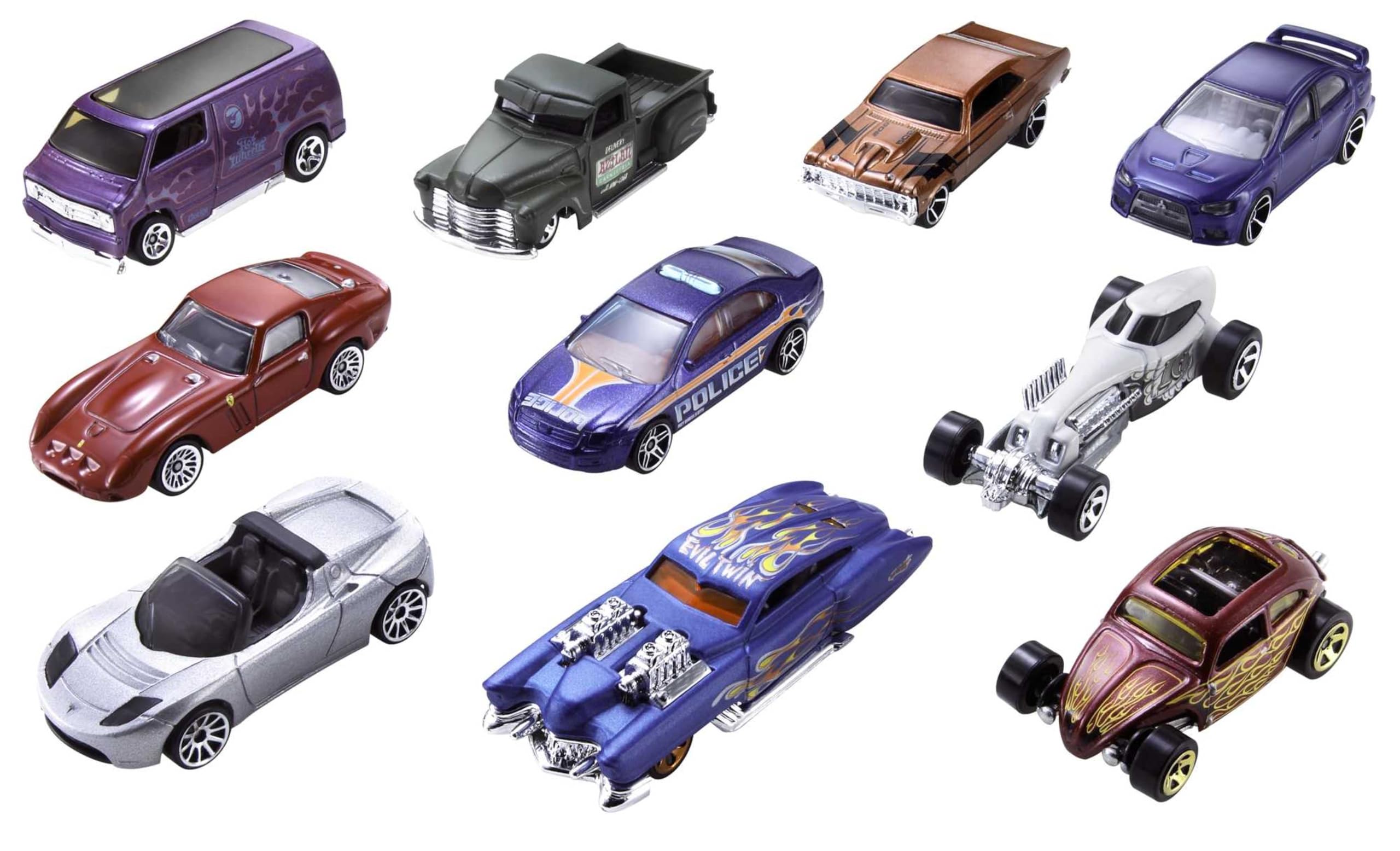 Hot Wheels - Zestaw 10 zabawkowych ciężarówek i samochodów w skali 1:64 dla dzieci i kolekcjonerów, style mogą się różnić, 54886
