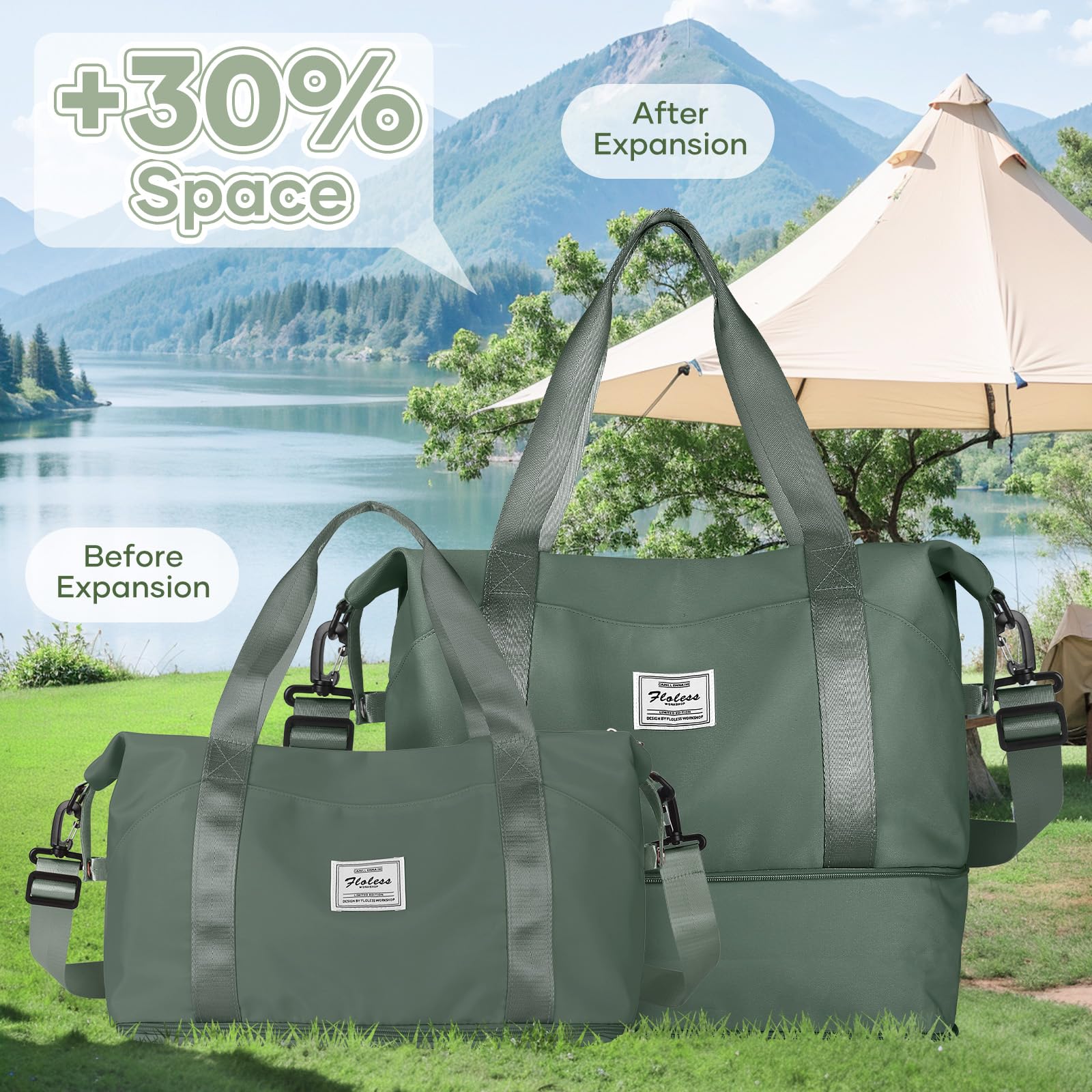 Reisetasche Damen Sporttasche 40x30x20 Ryanair Handgepäck Tasche Weekender Bag Schwimmtasche Wasserdicht Travel Duffle Bag Wickeltasche Trainingstasche Frauen für Reise Gym,J3-Green