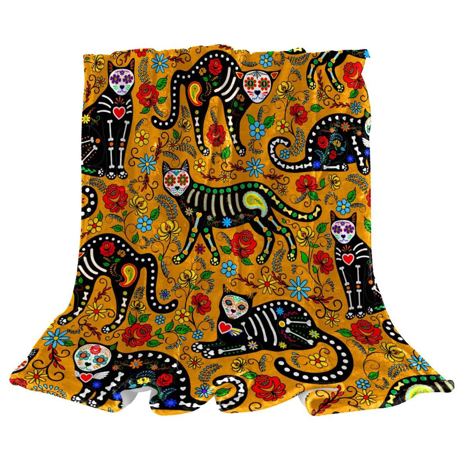 Couverture polaire chat motif tête de mort : une idée cadeau originale pour lit