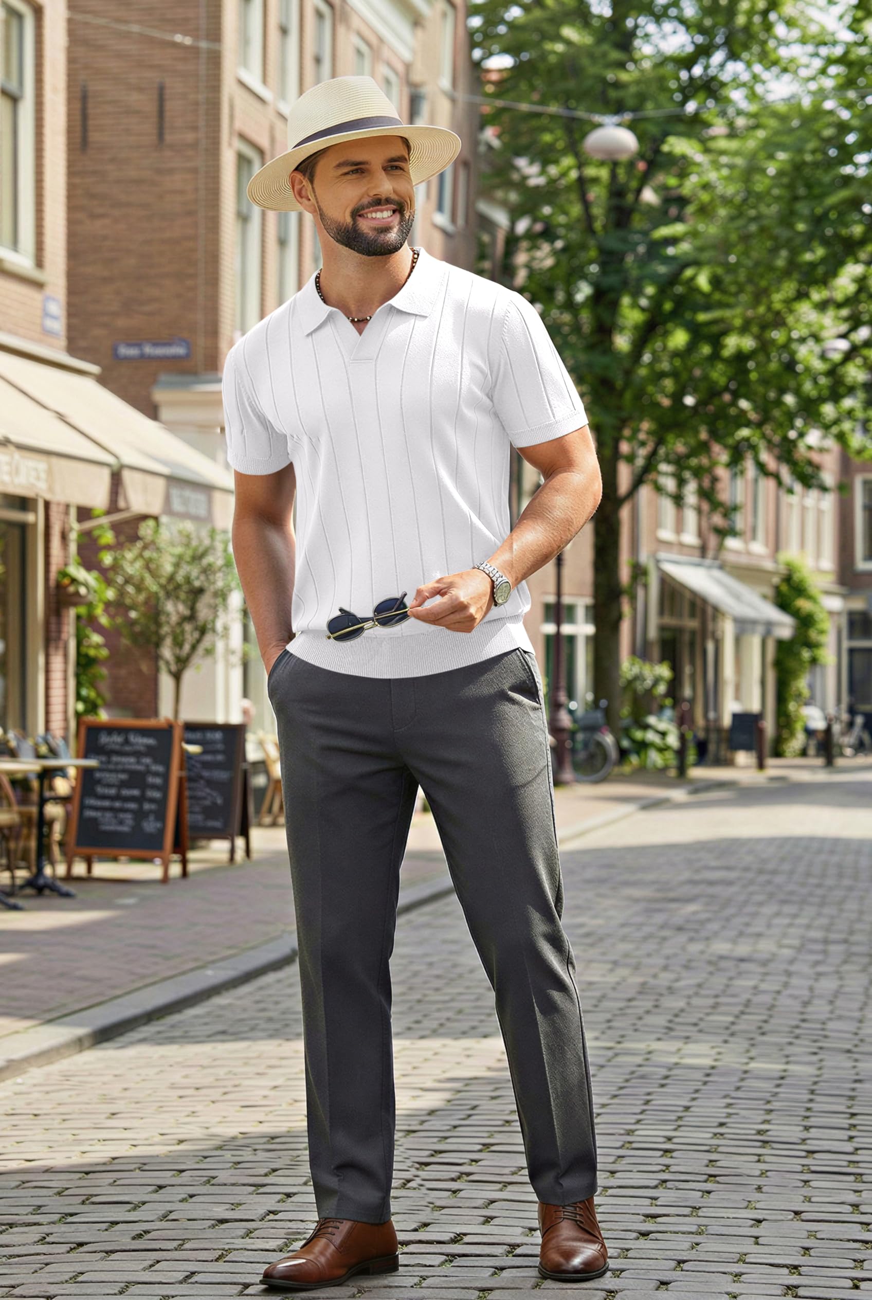 COOFANDY Polo Uomo a Maniche Corte, Polo Maglia d'Estate a Collo a V per Golf, Poloshirt per Uomini