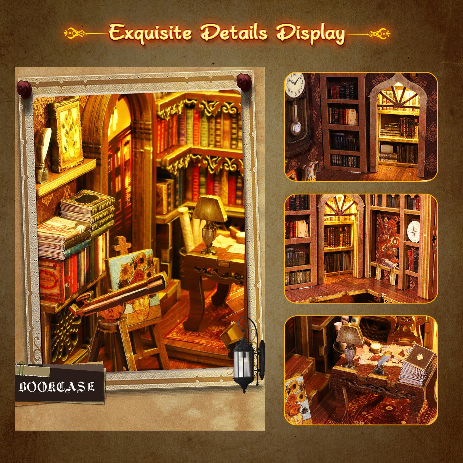 Kit DIY Book Nook Maison Fleurie - Miniature Bois Avec LED Pour Étagère