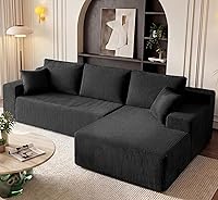 GRUSIGN Boneless Cloud Sectional Sofa - Modular L-Shaped 3-Seater, Deep Seat Memory Foam Chaise, No Assembly, Black