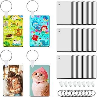 Beclumas 10팩 승화 키체인 블랭크, MDF 양면 승화 블랭크 키체인, DIY 및 맞춤형 디자인 작업용 링 및 클립 10개 포함