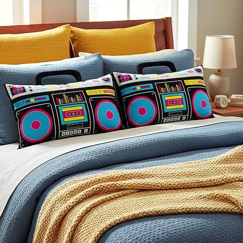 Miniatura 7 de 2 fundas de almohada de casete de audio retro, reproductor de discos de música, 12 x 20 pulgadas, bajo ruido, cinta de plástico de los años 80 para
