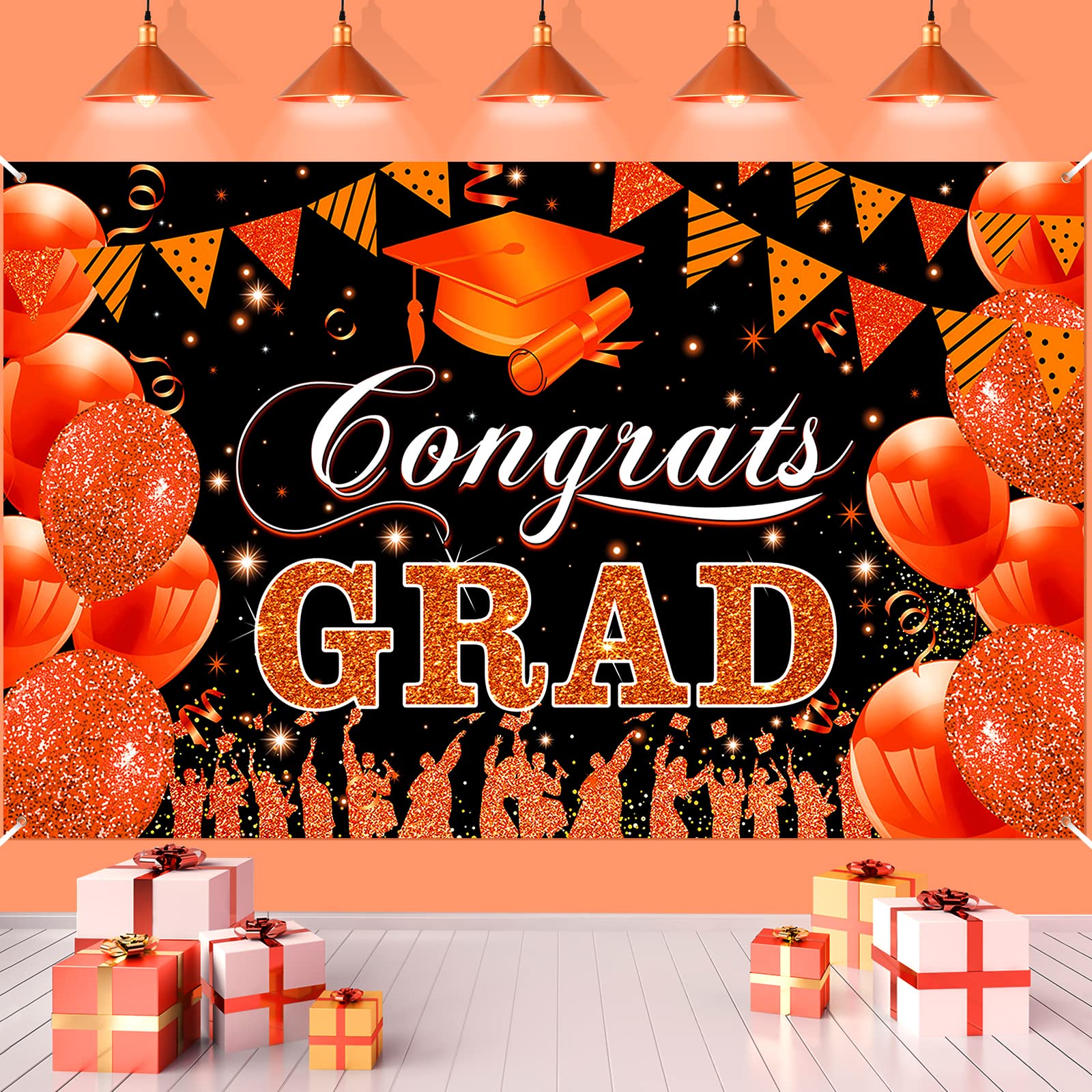 Buy Orange Graduation Party Decoration Banner, Large Orange Congrats
