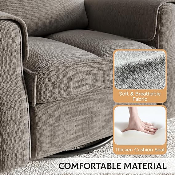 Maupvit Faux Shearling Recliner Chair - 360 Swivel Rocker with Adjustable Footrest and Backrest, Plush Upholstered Single Sofa for Small Spaces, for Living Room/Nursery/Home Theater (Grey)