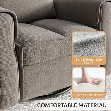 Maupvit Faux Shearling Recliner Chair - 360 Swivel Rocker with Adjustable Footrest and Backrest, Plush Upholstered Single Sofa for Small Spaces, for Living Room/Nursery/Home Theater (Grey)