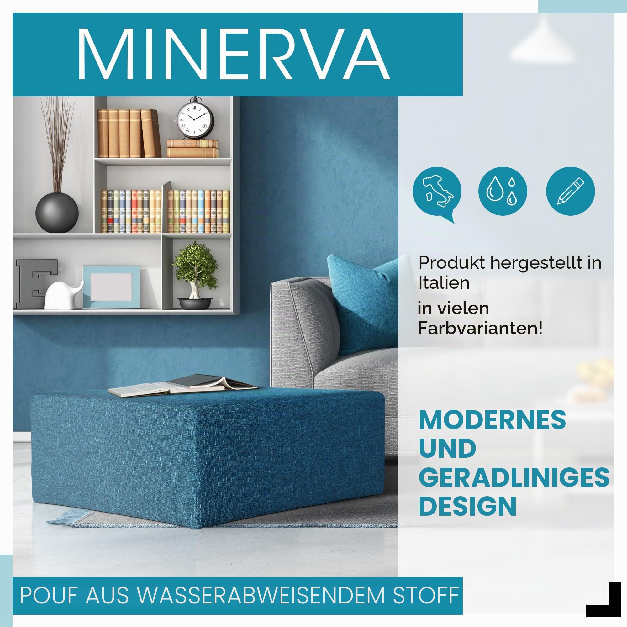 Deshome Pouf hocker Fußstütze 83x83x44 cm Wasserabweisender Stoff: Modernes Design Pouf für Sofa Wohnzimmer Schlafzimmer, Puff hocker, Pouffe Minerva Beige