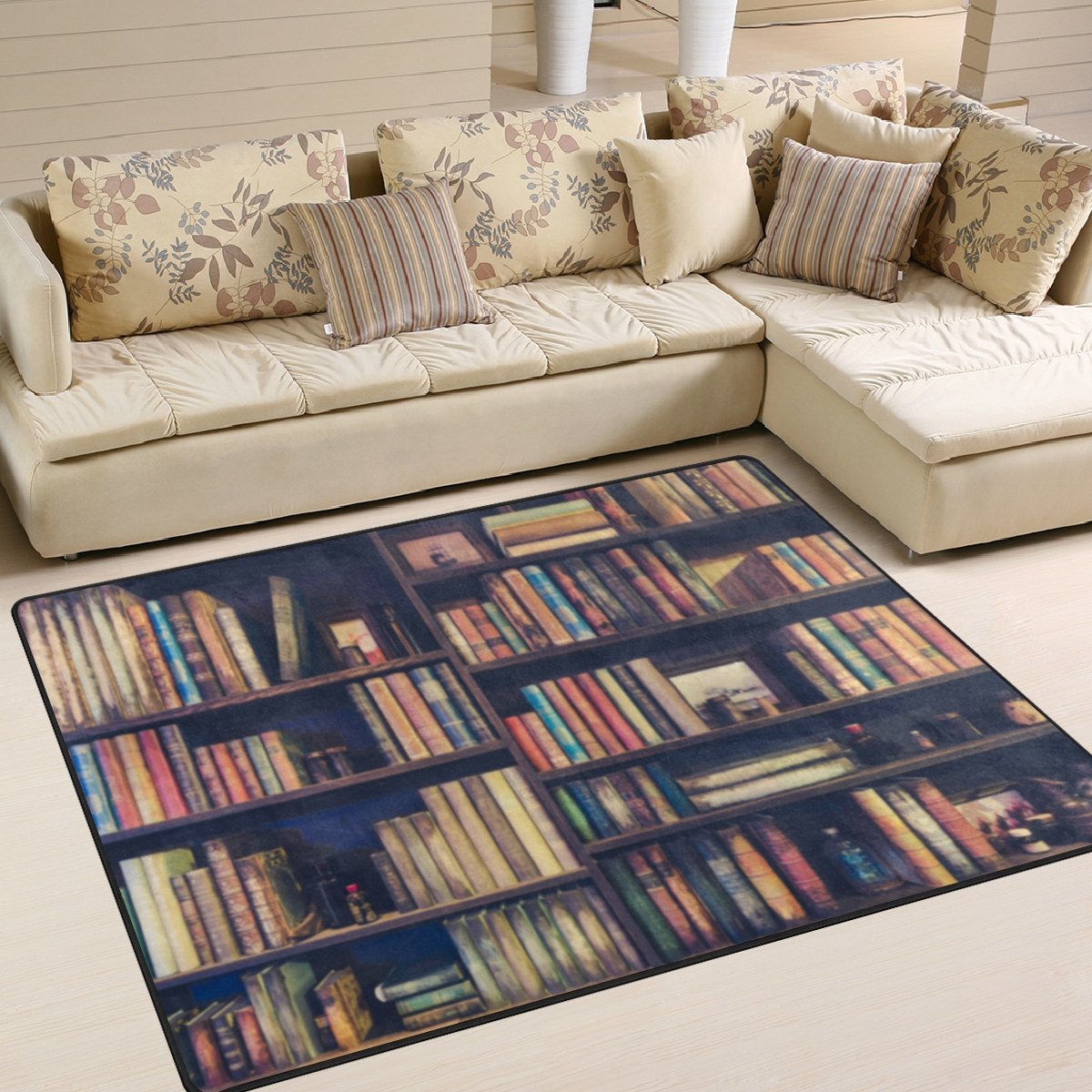 Use7 Old Books on Bookshelf in Library Area Rug Rugs for Living Room Bedroom 203cm x 147.3cm(7 x 5 feet)