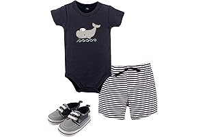 Baby Boy Sets 6-9 Months - Unisex Cotton Bodysuit, Shorts, and Shoe Set