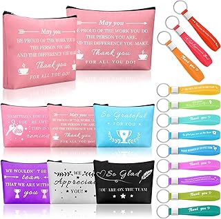24 Pcs Employee Appreciation Gifts Bulk Thank You Keychain Inspirational Makeup Bag Cosmetic Bag Encouragement Travel Organizer Pouch for Coworkers Teacher Nurse Staff Volunteer