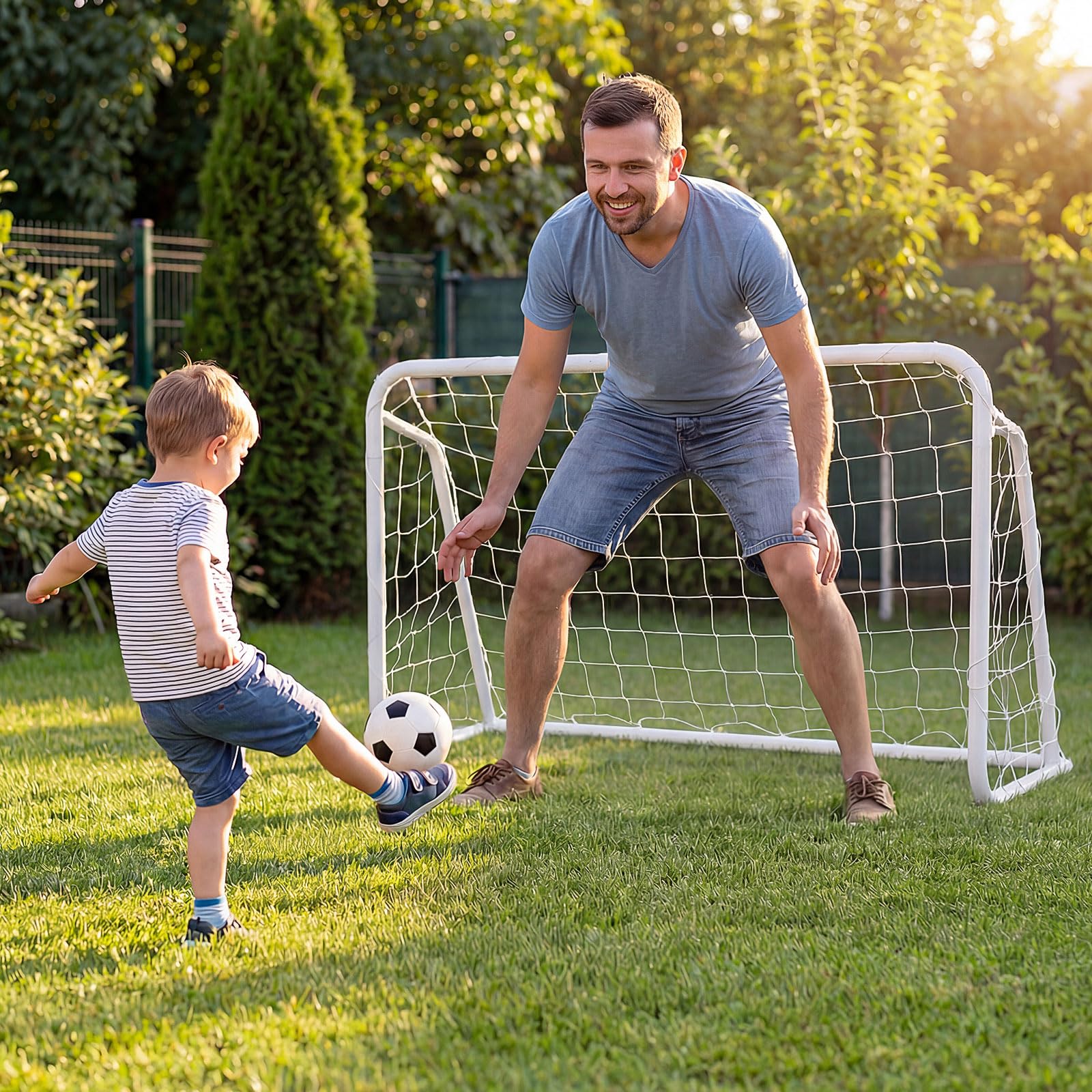 COSTWAY Porta da Calcio per Bambini in Metallo con Rete e 6 Picchetti | Mini Porta da Calcio 121 x 60 x 80 cm per Campo, Giardino e Cortile, Attrezzatura per Allenamento di Tiro