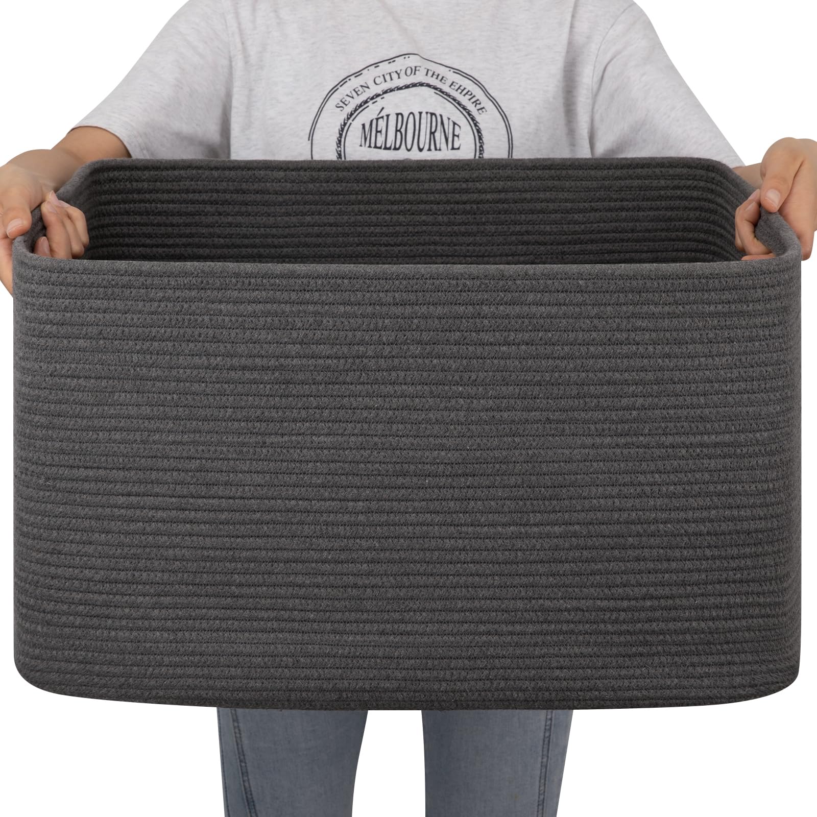 OIAHOMY 75L Large Blanket Basket Woven Rope Storage Basket Dark Grey