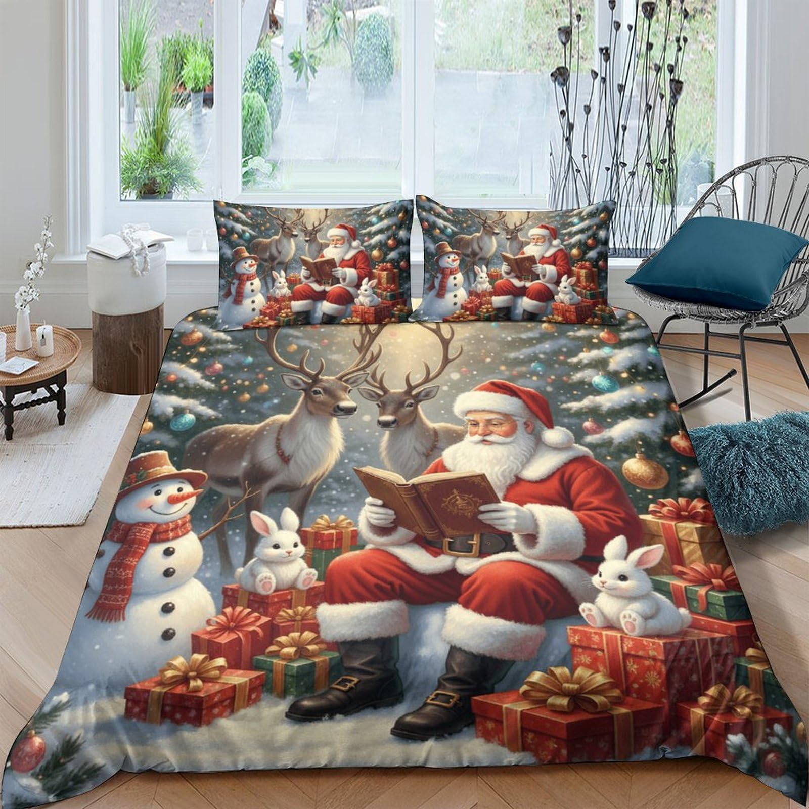 Ctjqhvkz Style-2 3D Printed Christmas Santa Fitted Sheet Microfiber Soft Bedding Winter Snowman Bed Cover For Bedroom Guest Room Single（135X200cm）
