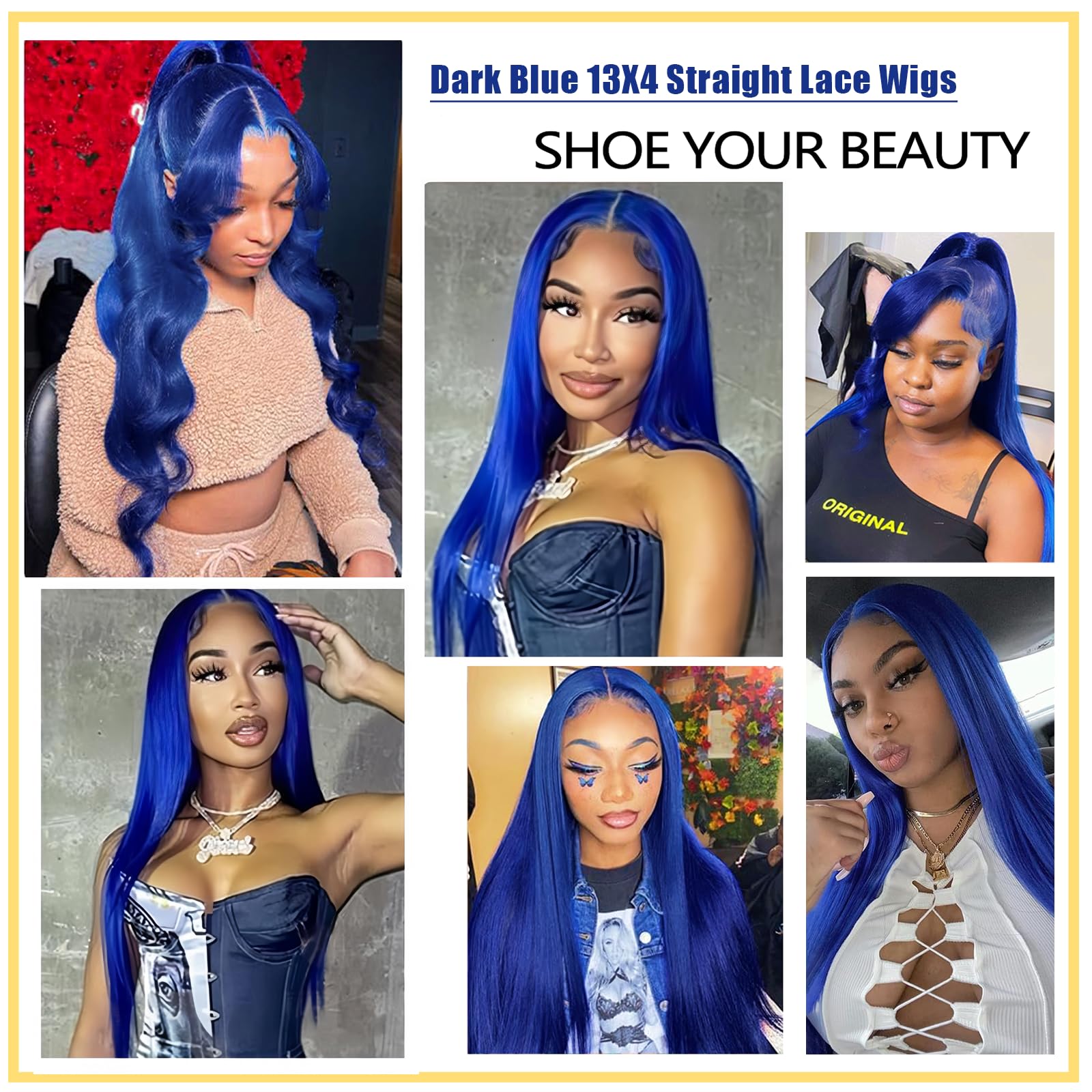 Amazon.com : FJsuprise Blue Lace Front Wigs Human Hair Dark  display picture 1