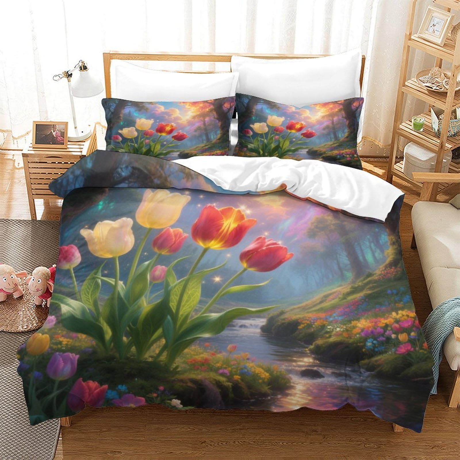 Housse de couette tulipe 260x220cm en microfibre douce : fini la couette qui glisse
