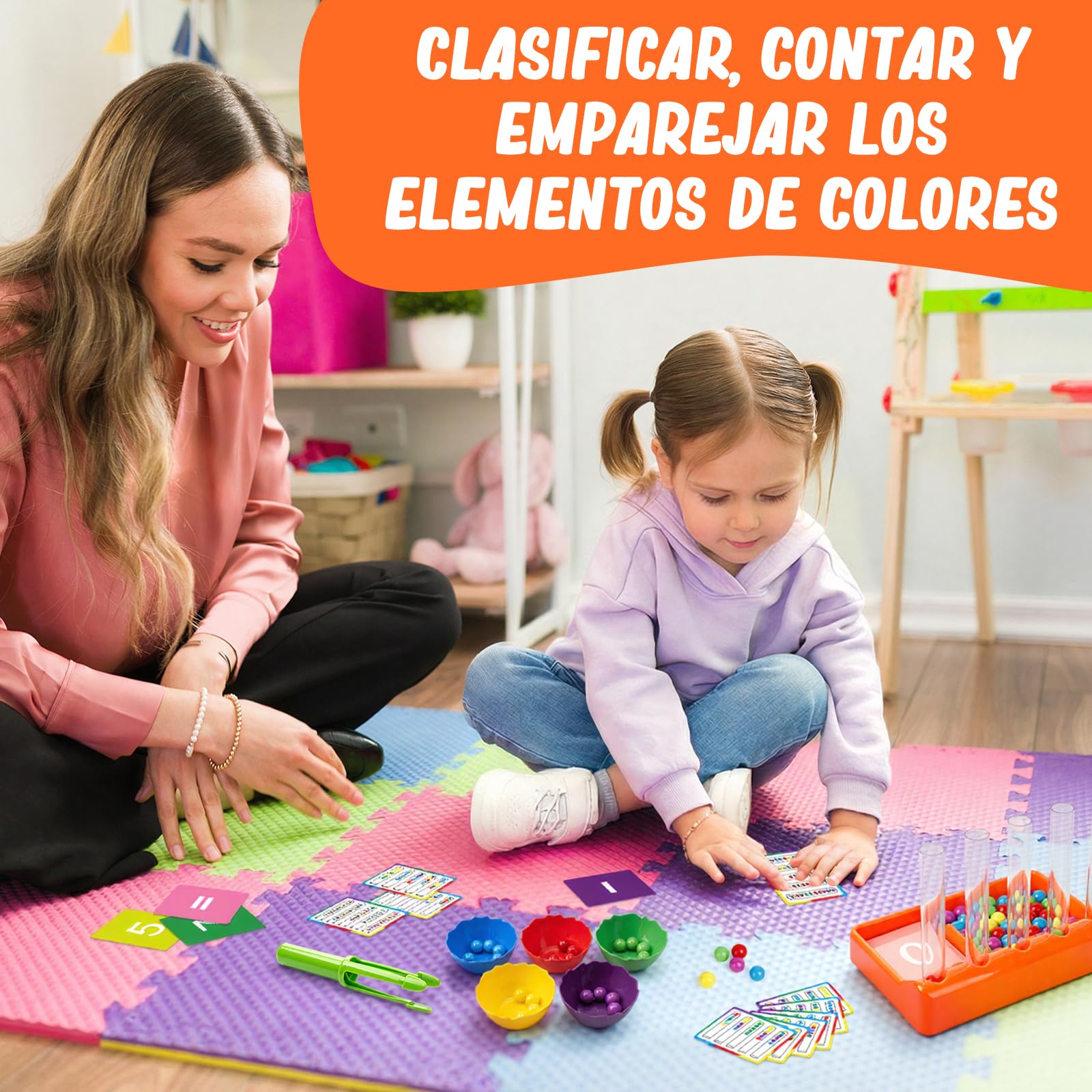 Broytain Montessori Juguete Educativo,Clasificar Juegos,Montessori Juego de Combinación de Color,para Contar,Motricidad Fina,Juguetes Educativos para Niños 3-7 años