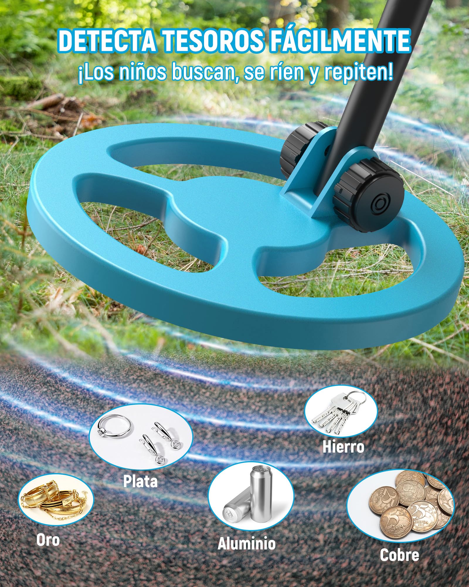KAIWEETS Détecteur de Métaux 2025 Bleu, Écran LCD Couleur Animé, Tige Légère et Réglable, Kit de Chasse au Trésor Complet avec Sac à Dos, Pelle, Râteau & Pièces Bonus – Cadeau Parfait pour Noël, Anniv