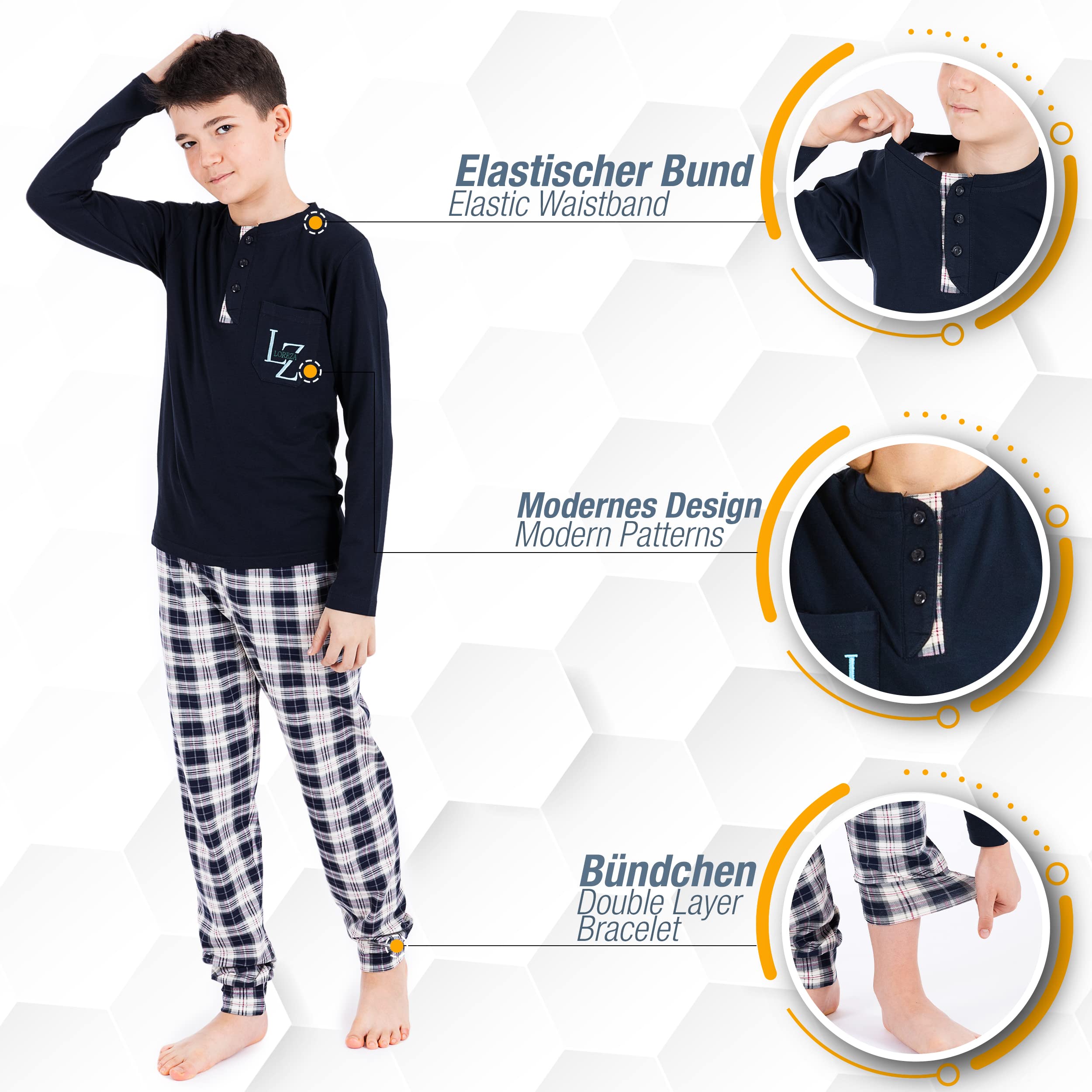 LOREZA ® Pyjama pour garçons Coton Ensemble Deux pièces Costume de Maison vêtements de Nuit Manches Longues