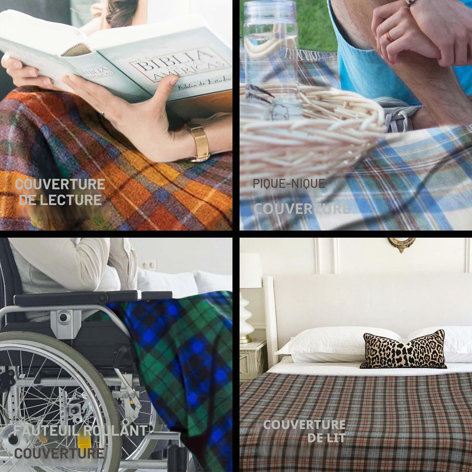Couvertures luxueuses en laine à motif tartan pour lits - Tartan Naturel Buchanan - Grand 188x157 cm, bords frangés - Plaid écossais doux et douillet - Cadeaux pour la Fête des Mères et mariages
