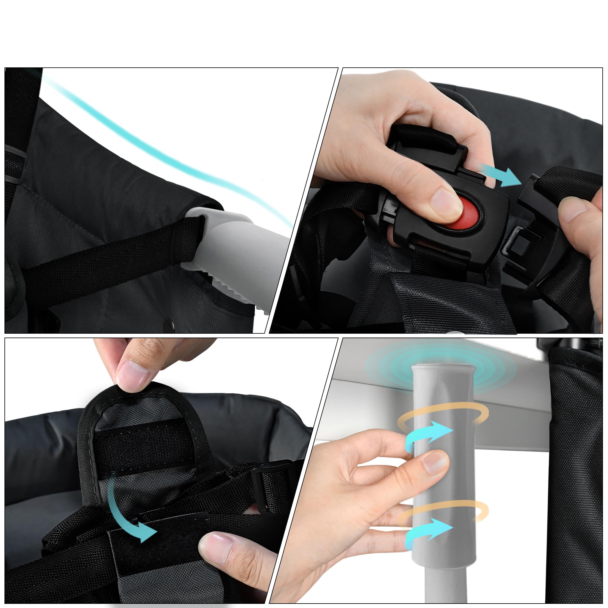 XMTECH Seggiolino da tavolo pieghevole per bambini, seggiolone, per il fissaggio al tavolo, struttura stabile, sedia da tavolo imbottita con tasca, colore nero