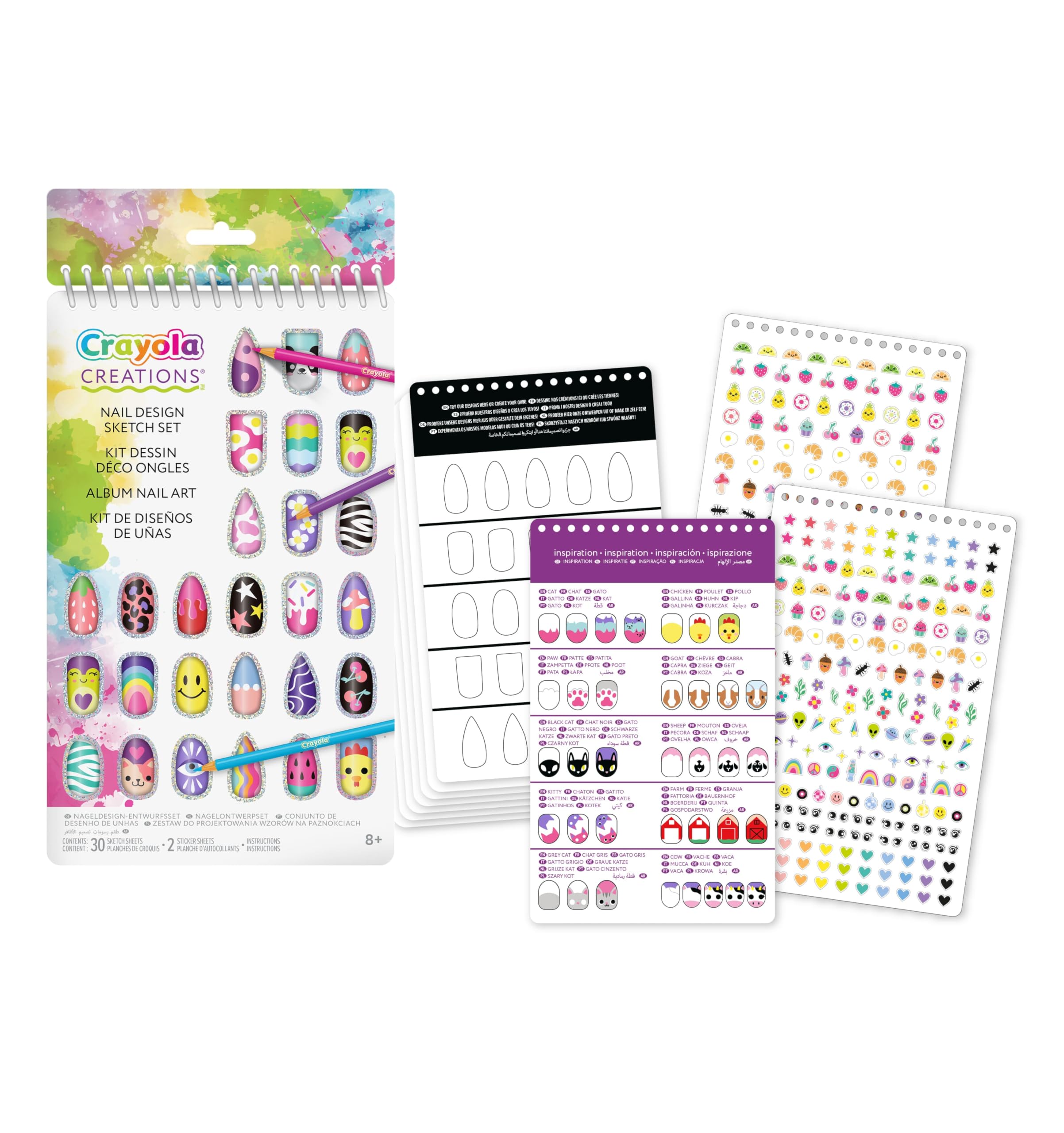 CRAYOLA Creations - Nail Art Álbum, Set de dibujo con pegatinas para crear bocetos de nail art, 04-​1275