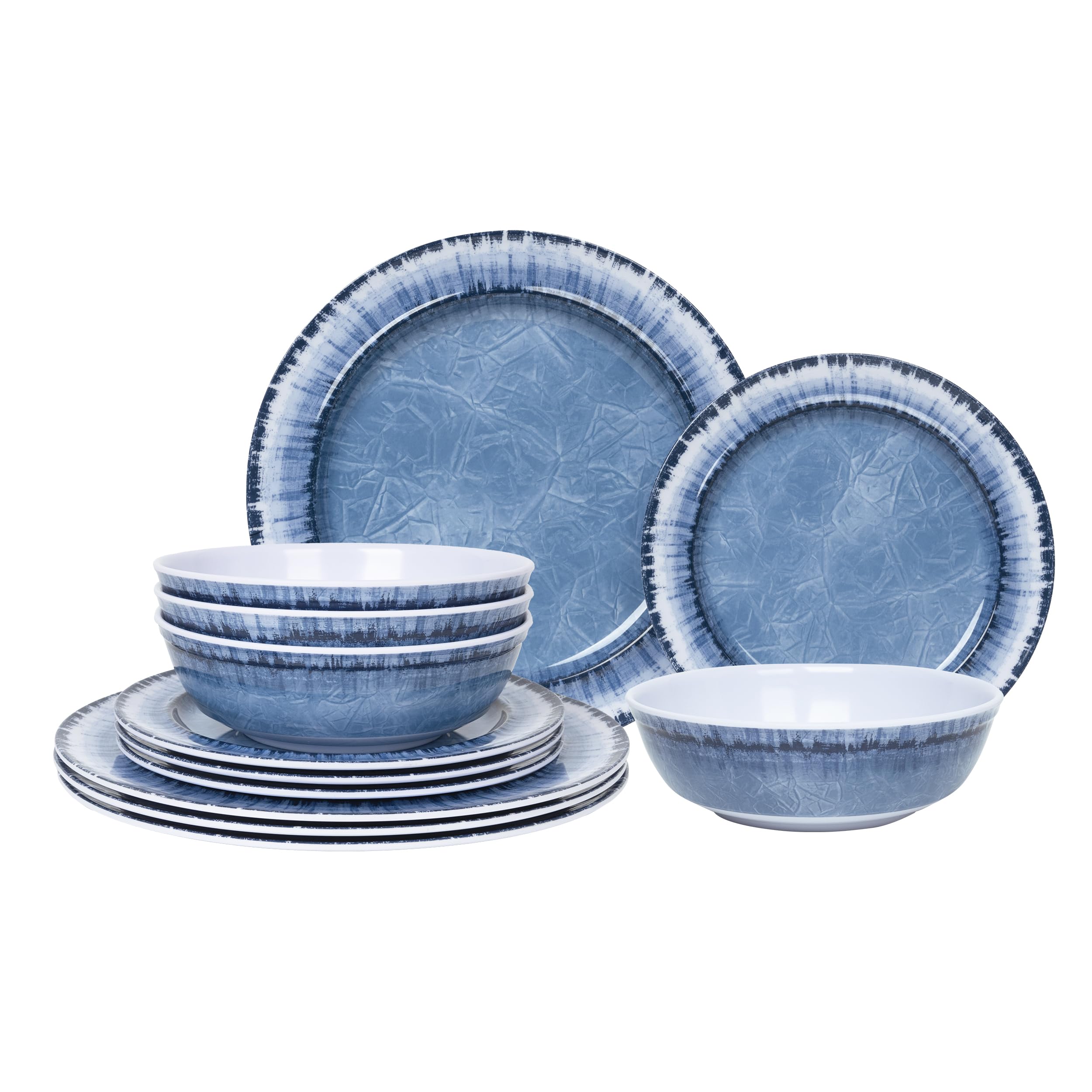 Melamine Dinnerware Set of 12 Pcs Dinner Dishes Set for Indoor and Outdoor Use, Dishwasher Safe, Lightweight Unbreakable, Navy Blue