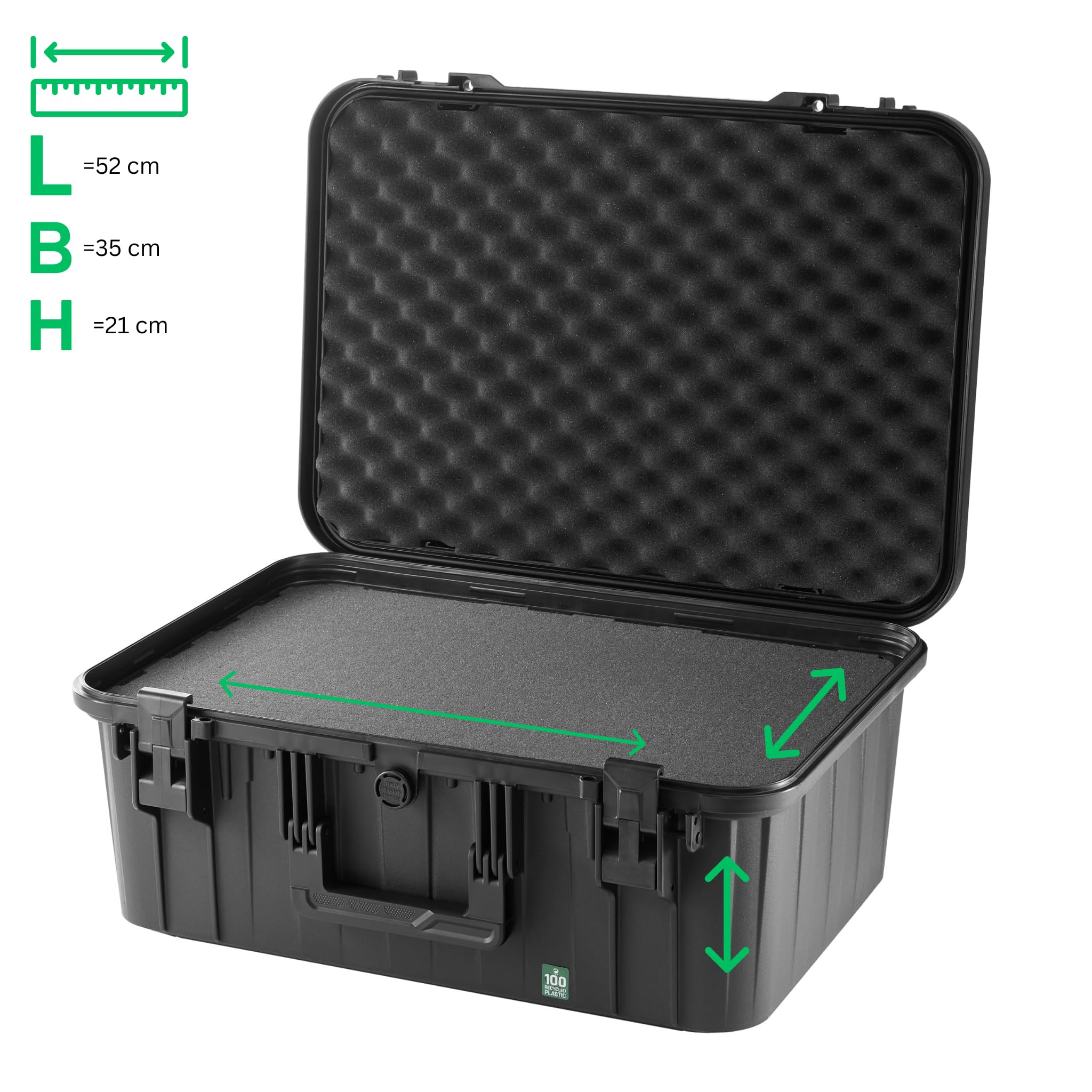 TOMcase ECO Pro, resistente custodia protettiva in plastica riciclata al 100%, con inserto in schiuma, impermeabile e antiurto, custodia leggera, valigie universale, Made in EU, nero