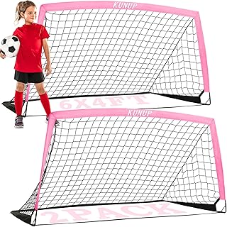 Portería de fútbol portátil de 6 x 4 pies para patio trasero, juego de 2, color rosa