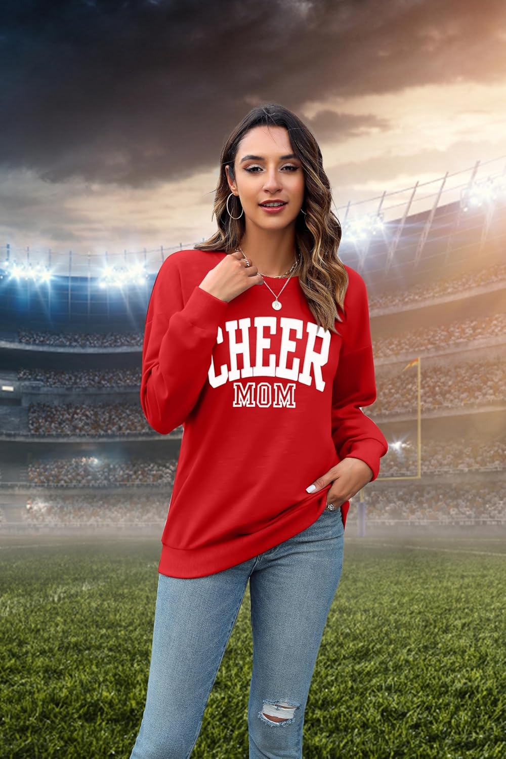 Cheer Shirt Football Mom Sweatshirt: Women Cheerleader Shirts Chenille Mama Baseball Football Soccer Game Day Tops - Image 2
