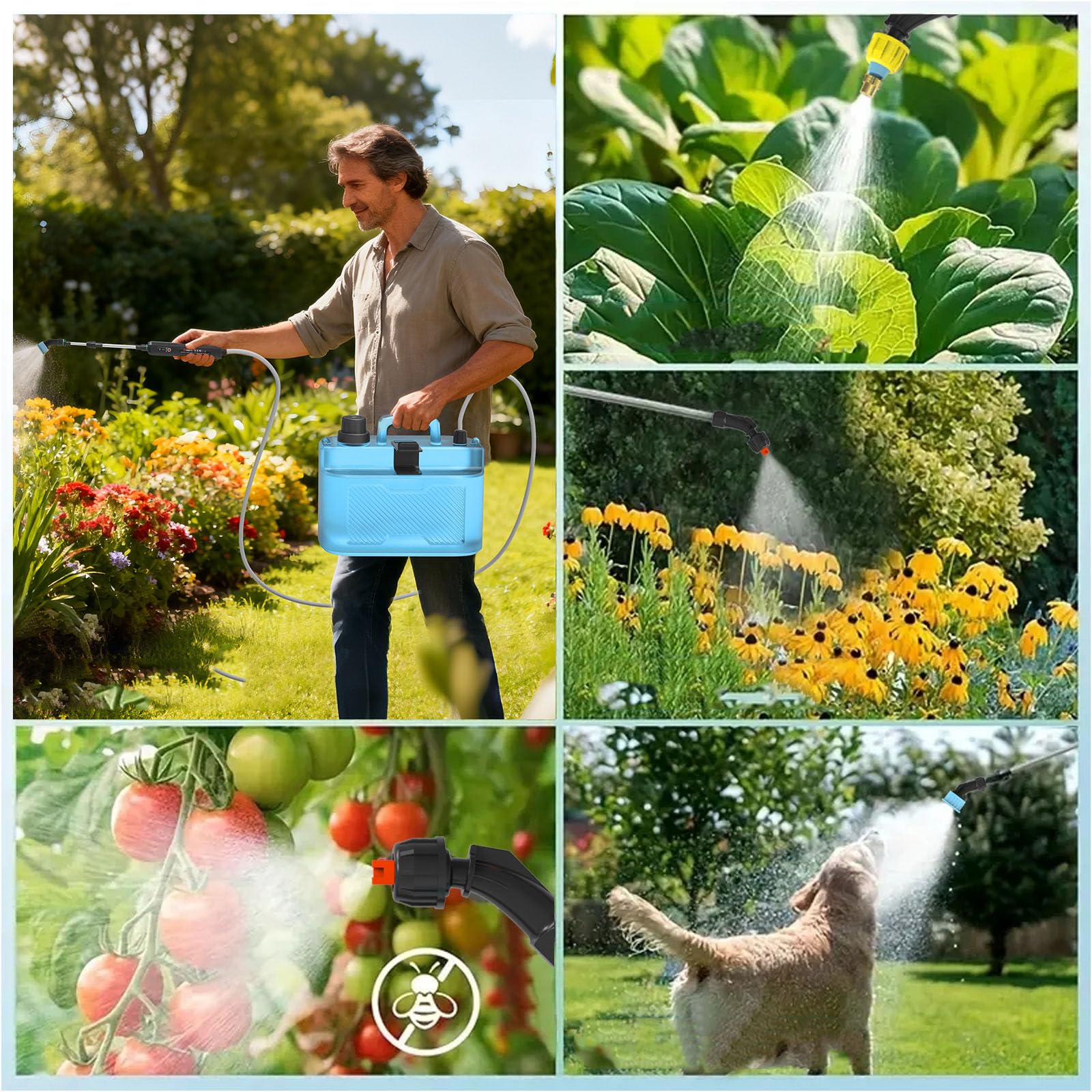 Spruzzatore da Giardino a Batteria Ricaricabile Tramite USB 2200mAh Funzione Automatica Continua Spruzzi per irrigazione dal Design Confortevole con Impugnatura