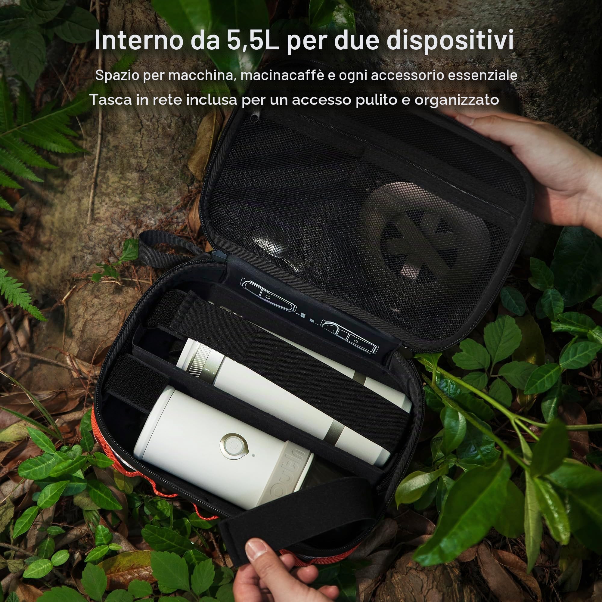 OutIn Custodia Protettiva EVA Plus, Impermeabile e Antisporco, Sand Beige | Borsa rigida viaggio 2 dispositivi con cinghie sicurezza, custodia organizer esterno per OutIn Nano, Mino e Fino