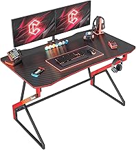 CubiCubi Simple Gaming Desk Z Shaped 47 inch Gamer Workstation, Home Computer Carbon Fiber Surface Gaming Desk PC Table with Headphone Hook